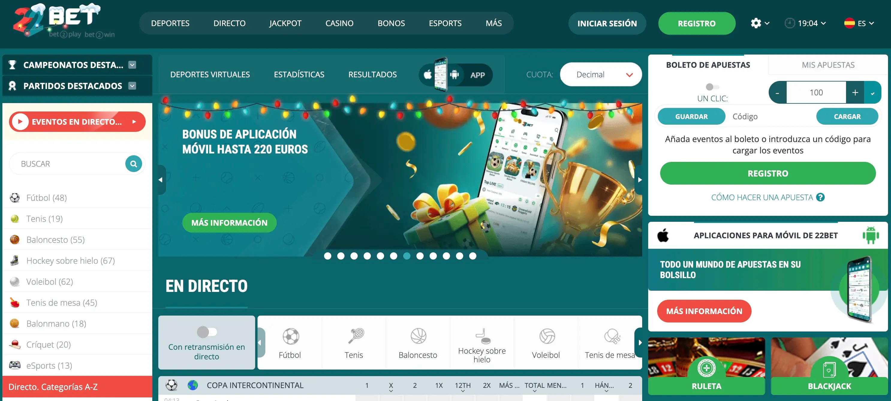 Casas de apuestas online - 22Bet