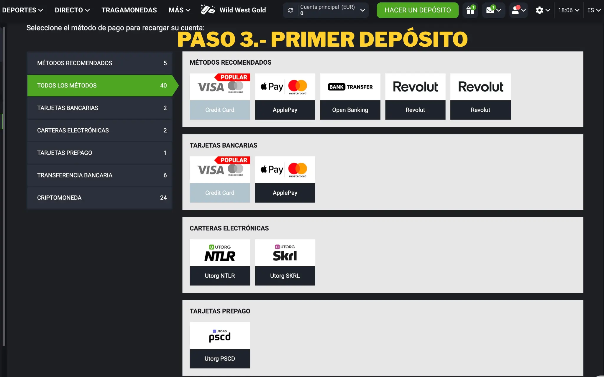 Paso 3.- Primer depósito