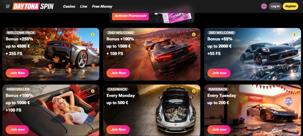 Daytona Spin Casino Bonuses