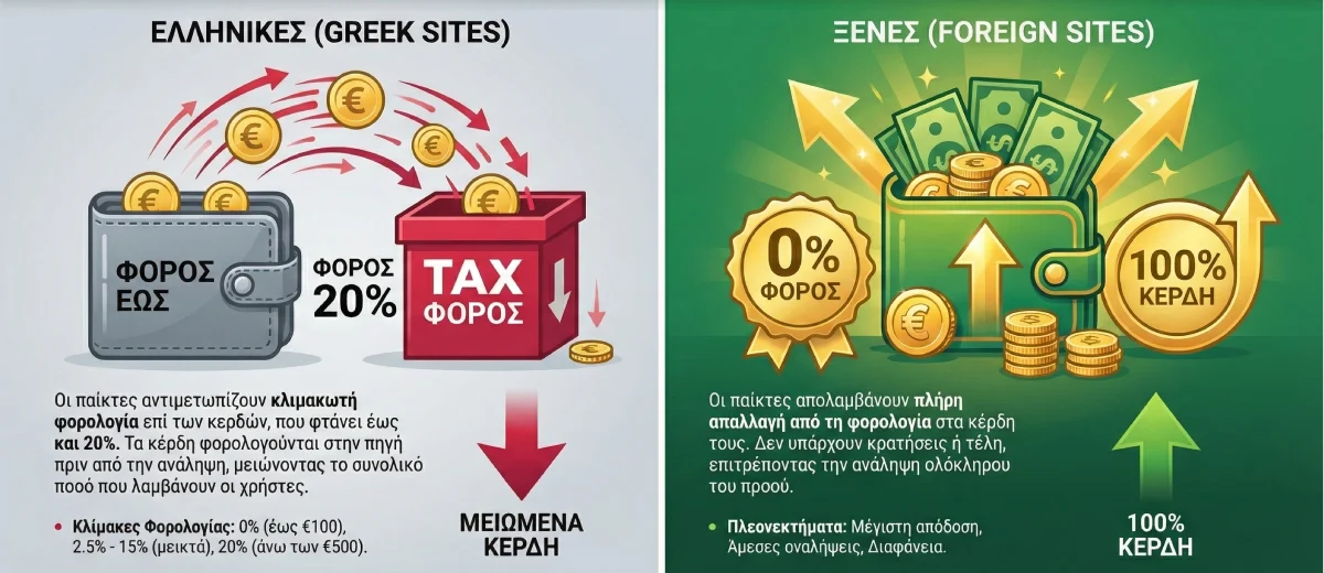 Σύγκριση φορολογίας κερδών: Ελληνικές vs Ξένες Στοιχηματικές Εταιρίες