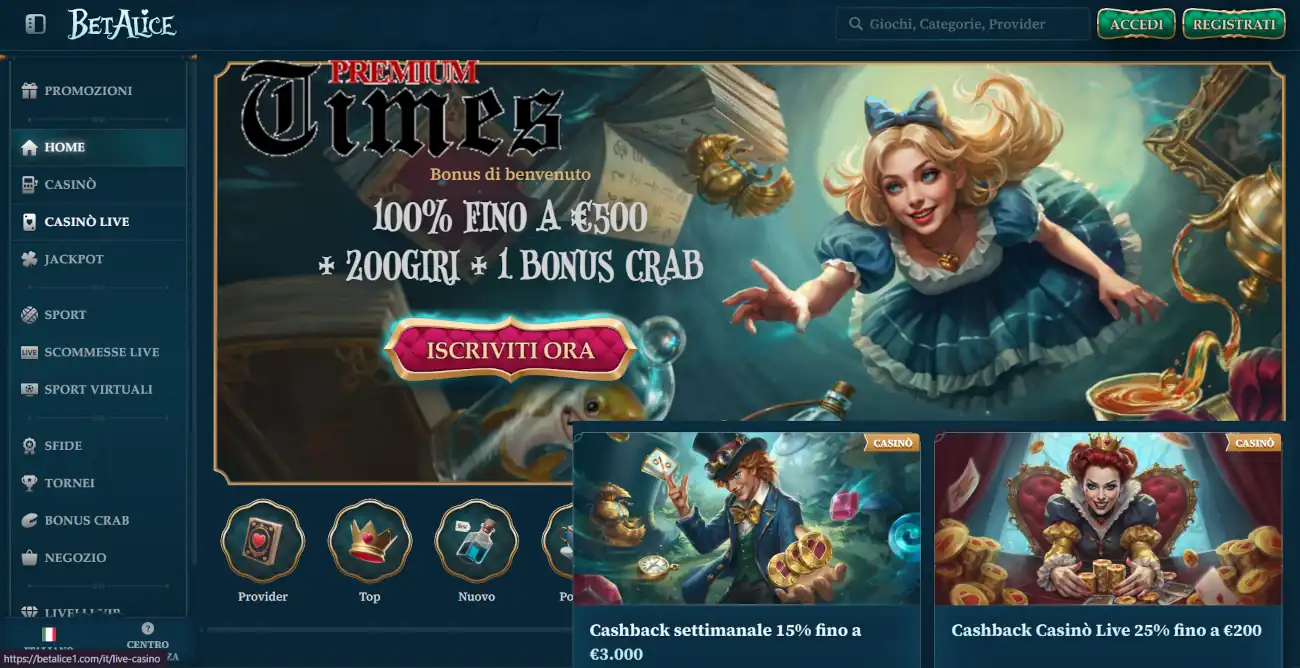 BetAlice nuovo casino non AAMS