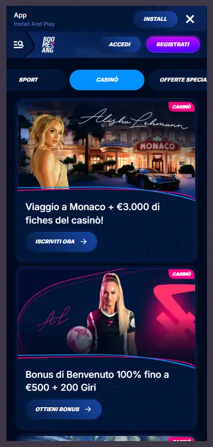Boomerang Casinò non AAMS Che Pagano Subito