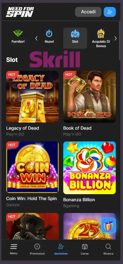 NeedForSpin casinò non aams con skrill