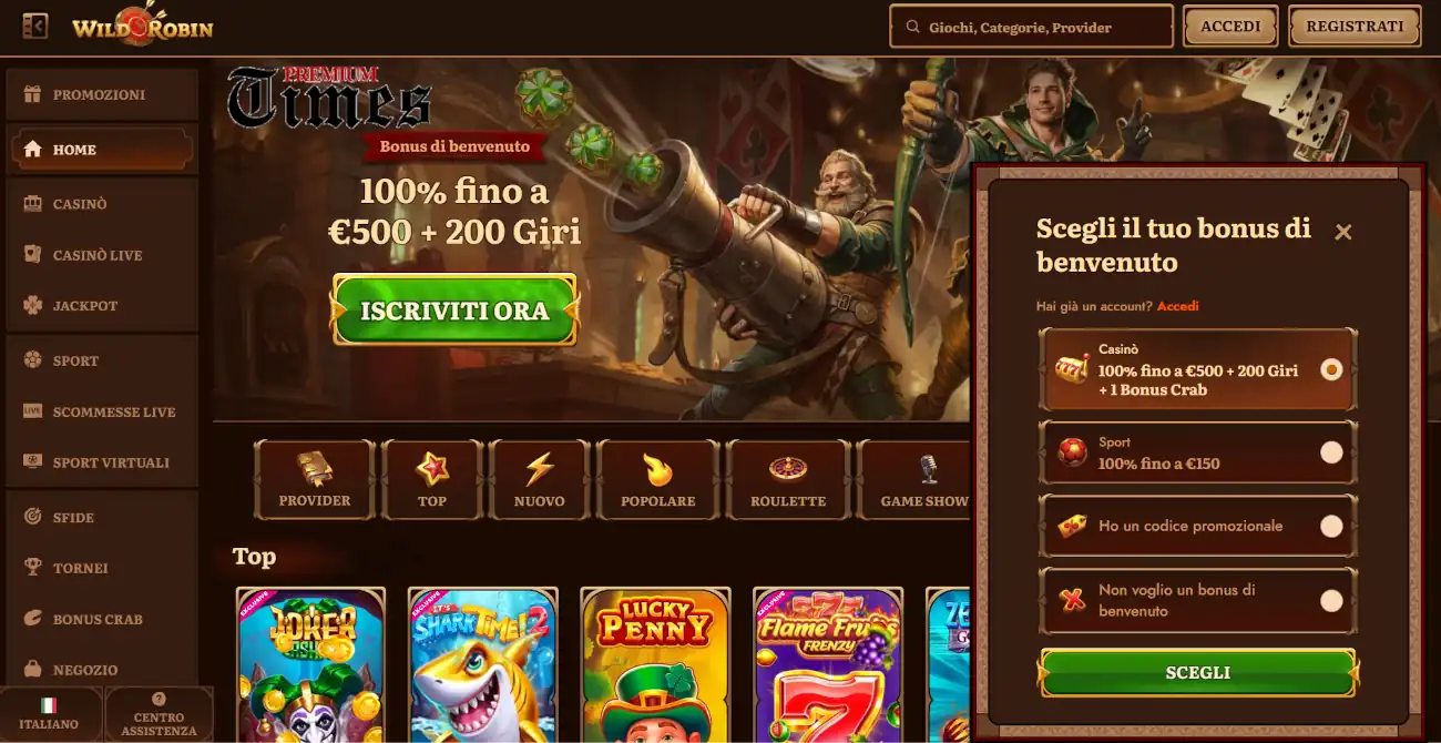 Wild Robin casino senza licenza AAMS