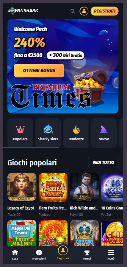 Winshark casino non ADM