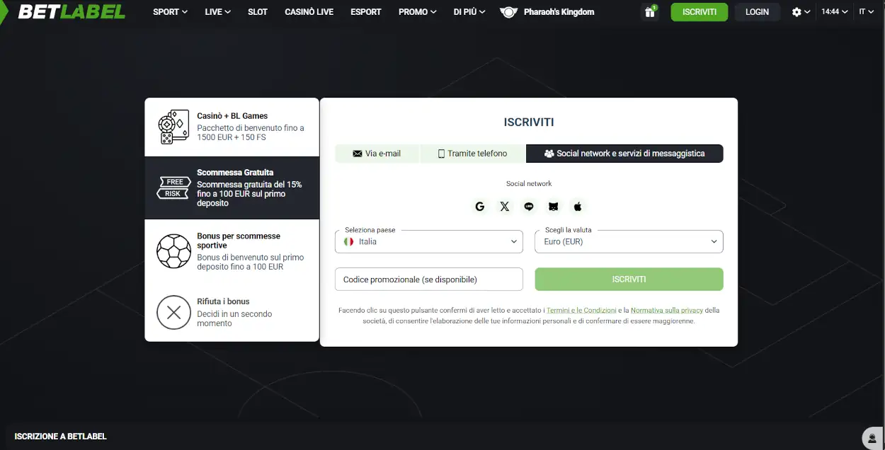 BetLabel sito scommesse senza documenti