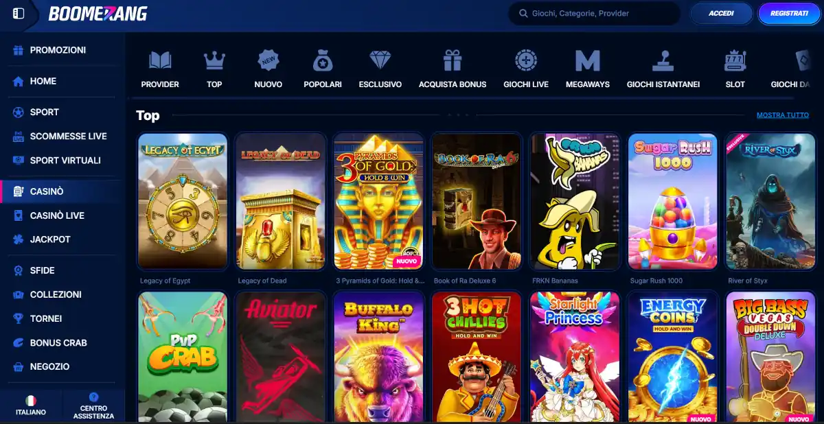 Boomerang sito scommesse non AAMS PayPal