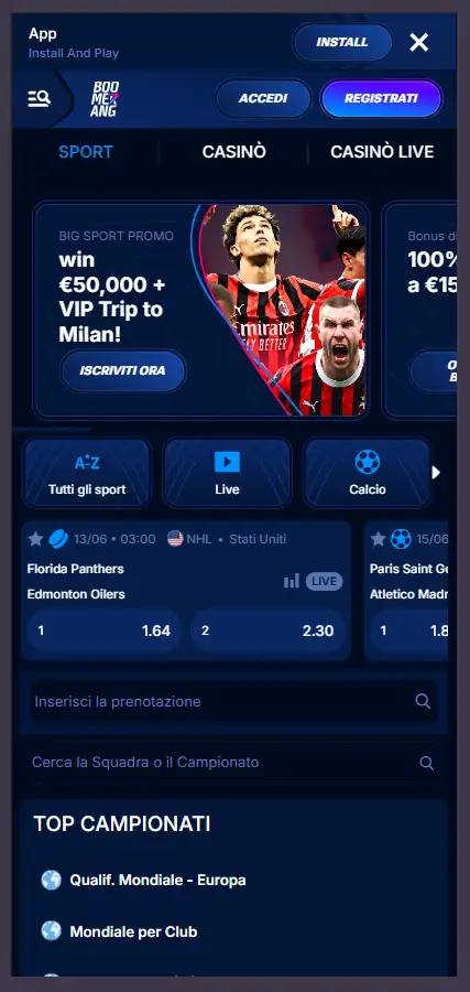 Boomerang bookmaker senza documenti