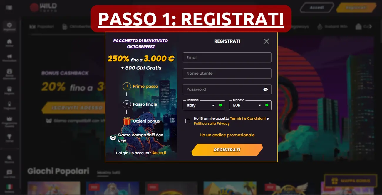 Passo 1: Registrati