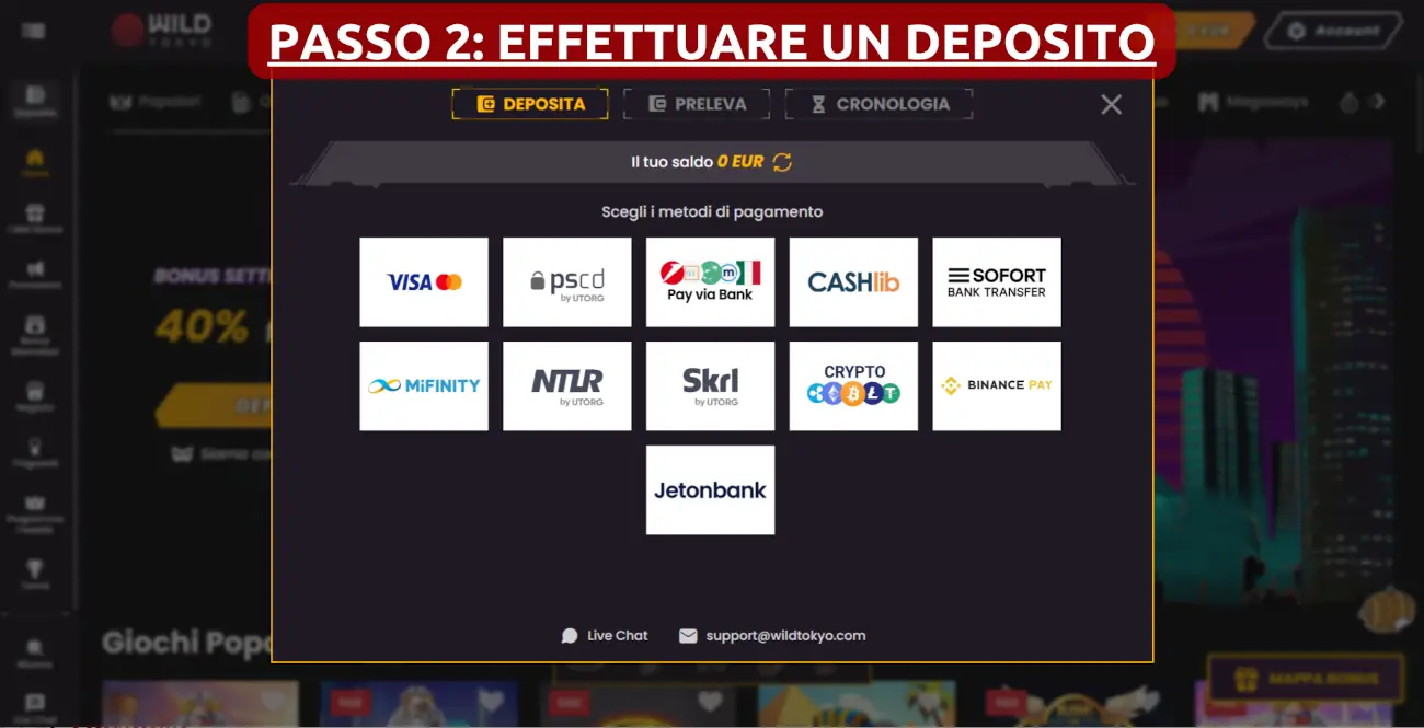 Passo 2: Effettuare un deposito