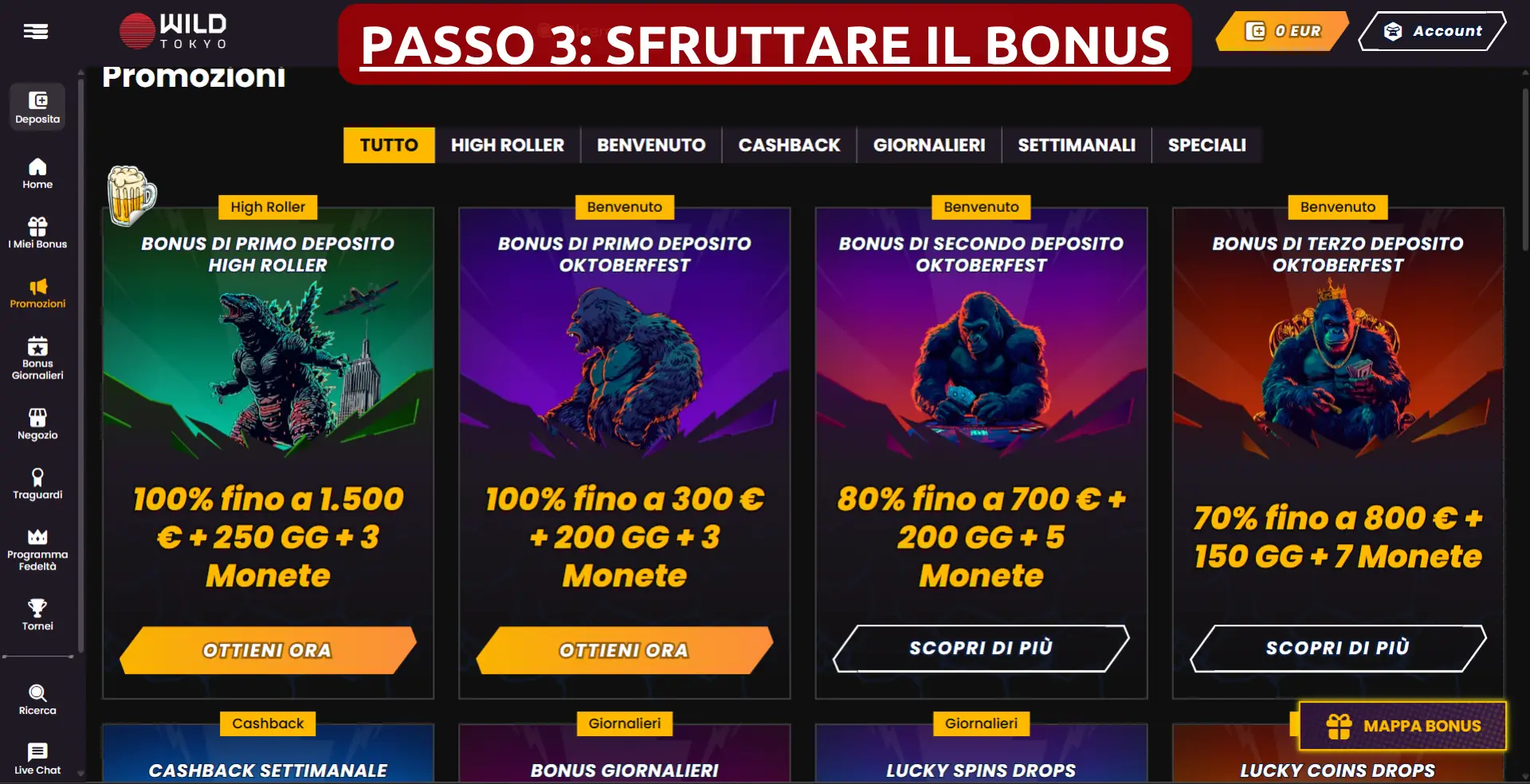 Passo 3: Sfruttare il bonus di benvenuto
