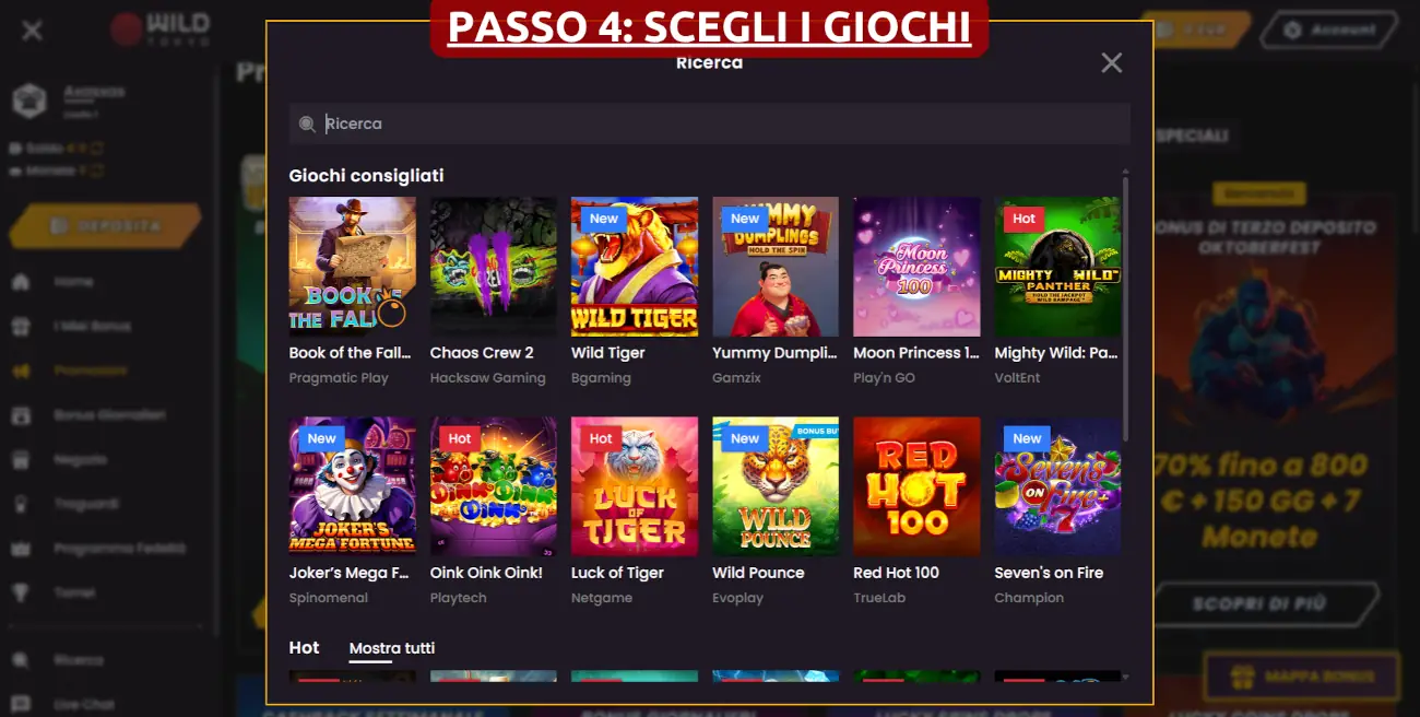 Passo 4: Scegli i giochi