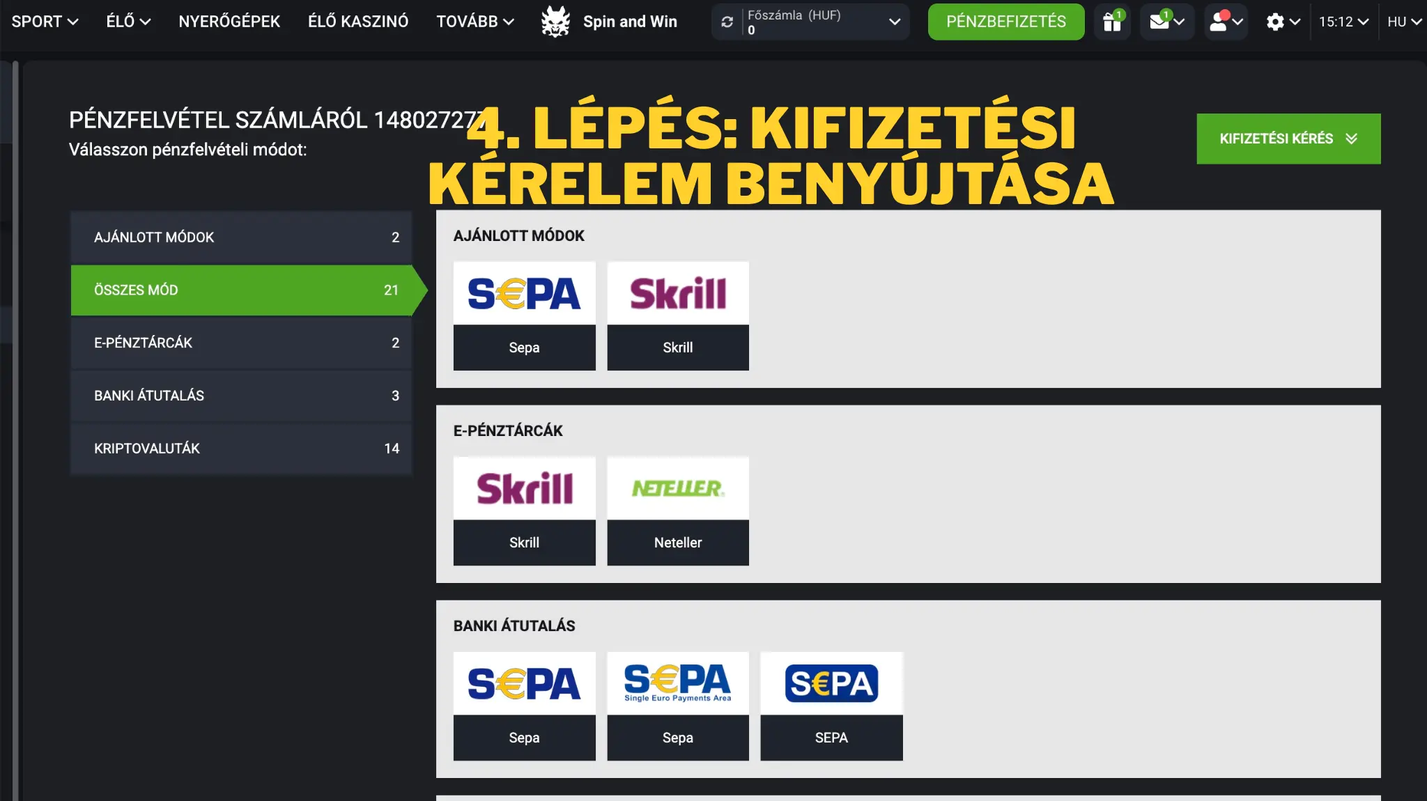 4. lépés: Kifizetési kérelem benyújtása